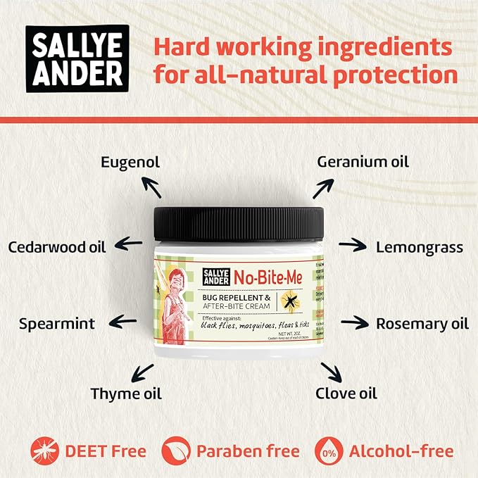 SALLYEANDER No Bite Me All-Natural Bug & Insect Repellent - Anti Itch Cream - 2 oz - Safe for Kids