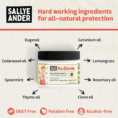 SALLYEANDER No Bite Me All-Natural Bug & Insect Repellent - Anti Itch Cream - 2 oz - Safe for Kids