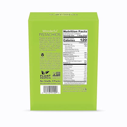 Wonderful Pistachios No Shells, Roasted & Salted Nuts, 0.75 Ounce Bag (Pack of 9), Protein Snacks