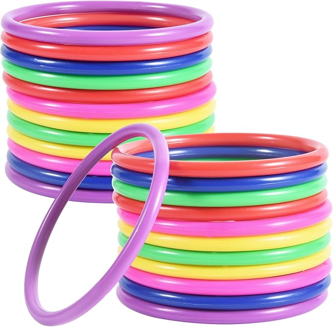 OBTANIM 24 Pcs Plastic 3 Inch Ring Toss Game for Kids and Outdoor Toss Rings for Speed and Agility