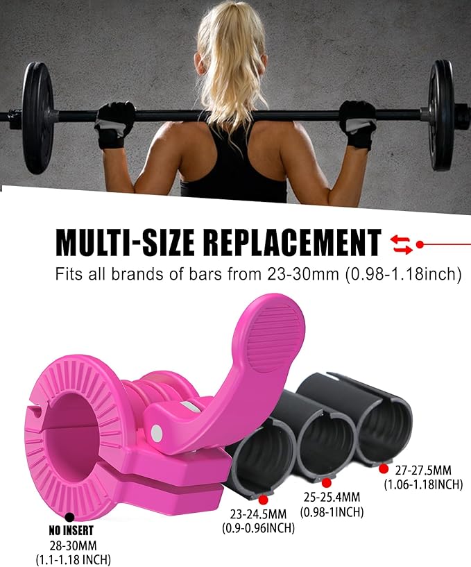 Barbell Clips 1 Inch Quick Release Weight Clamps 0.9-1.18inch Multi-Size Adjustable Olympic Clamps