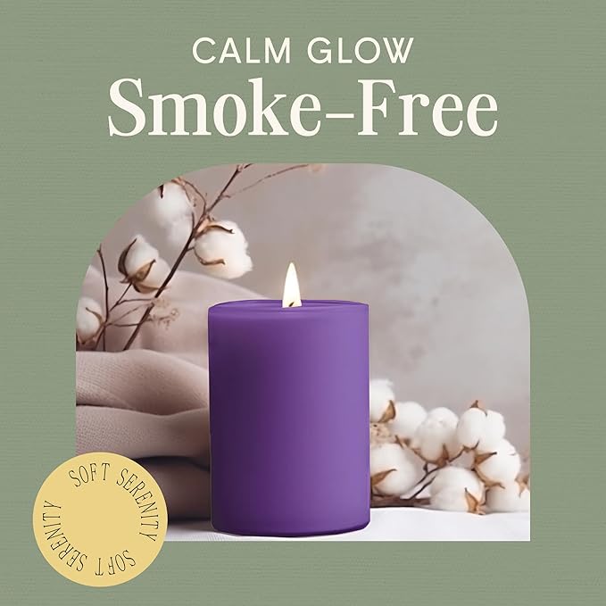Mister Candle Dripless Unscented Pillar Candles, Set of 3 Hand Poured Solid Color Non-Scented