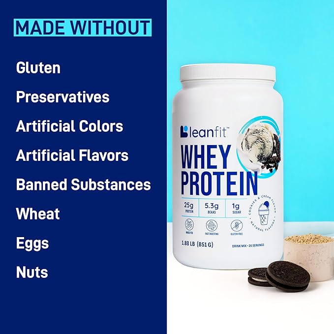 LeanFit WHEY Protein Cookies & Cream - 100% Whey Protein Powder, 25g Protein Per Serving