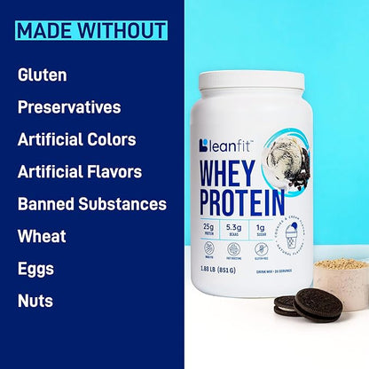 LeanFit WHEY Protein Cookies & Cream - 100% Whey Protein Powder, 25g Protein Per Serving