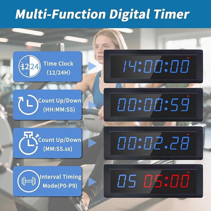 Gym Timer Clock with Remote Control & Wired Start/Stop Button,7 RGB Color, Programmable Interval
