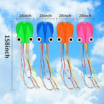 Octopus Kites for Kids & Adults Easy to Fly, 24”x 158” Large Soft Kite Kit for Boys and Girls