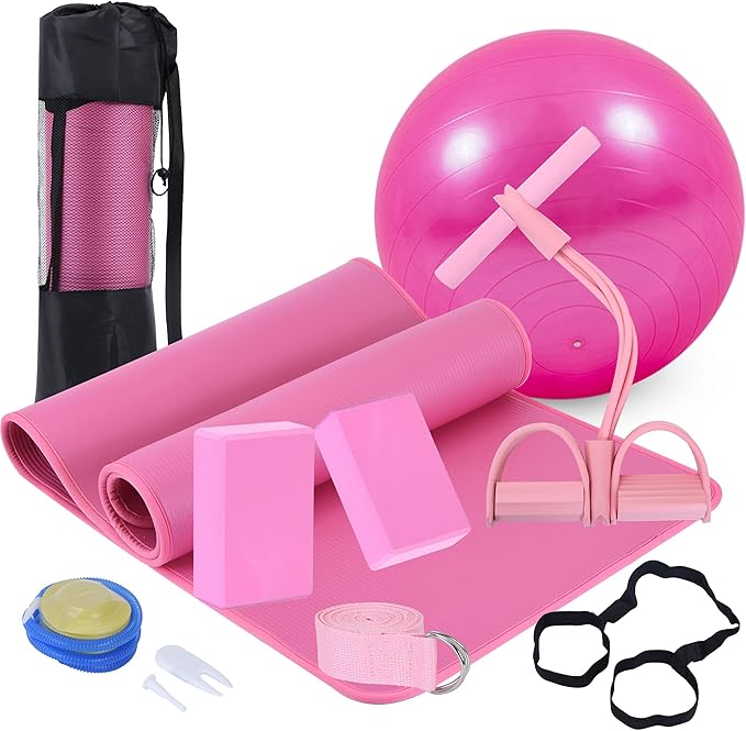 Yoga Mat Set for Beginners,Yoga Mat with Carrying Strap,Yoga Blocks 2 Pack with Yoga Strap,Yoga