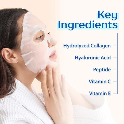 Ebanel 20 Pack Collagen Face Mask with Hyaluronic Acid, Vitamin C, Peptide, Aloe, Instant