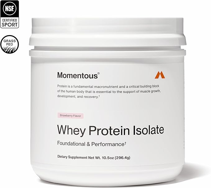 Momentous Essential Grass-Fed Whey Protein Powder - 20 g Whey Isolate Protein - NSF Certified for