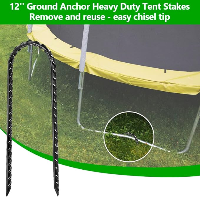 12 Pack Trampoline Stakes, 12 Inches Trampoline Wind Stakes, Heavy Duty Ground Anchors, U Shaped