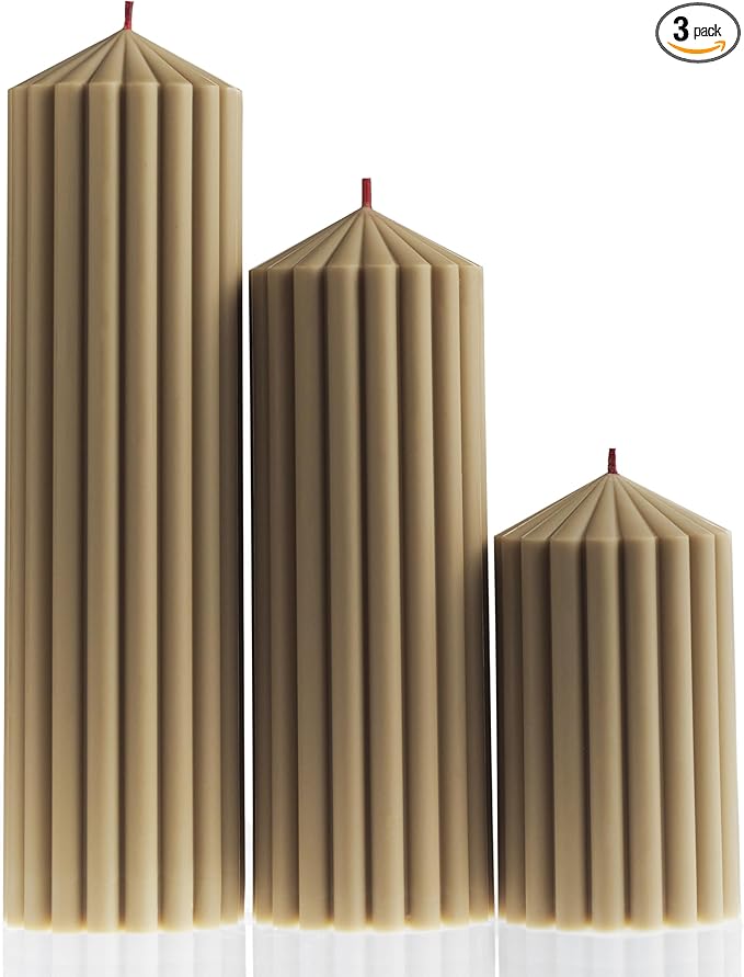 LAWA Ribbed Peak Pillar Candle - Large Beautiful Handmade Pillar Scented Soy Wax Candle Elegant