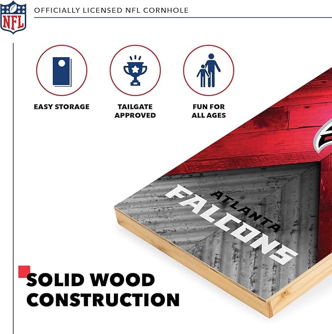 NFL Football 2' x 4' Regulation Size Solid Wood Cornhole Set with Direct Print HD Team Graphics
