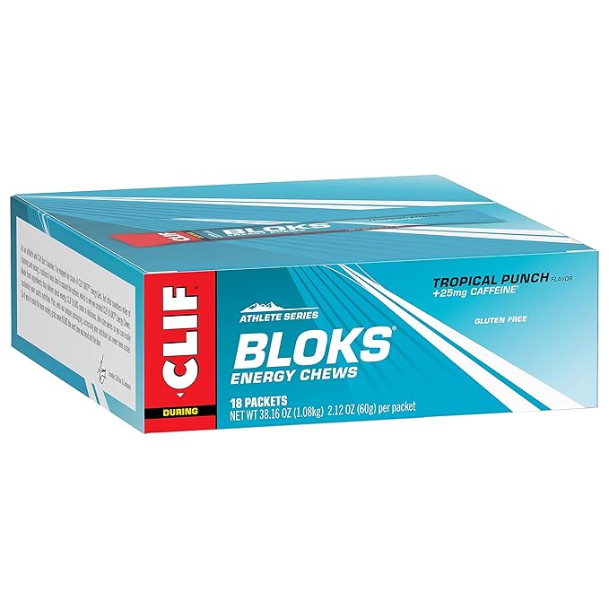 CLIF BLOKS - Tropical Punch Flavor with Caffeine - Energy Chews - Non-GMO - Plant Based - Fast Fuel