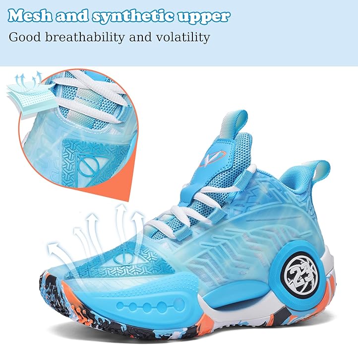 JMFCHI Kids Basketball Shoes High-top Sports Shoes Sneakers Durable Lace-up Non-Slip Running Shoes