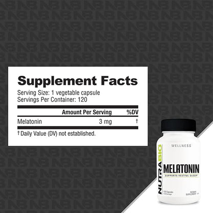 NutraBio Melatonin Pills- Sleep Aid Melatonin- 3mg Tablets- 120 Capsules