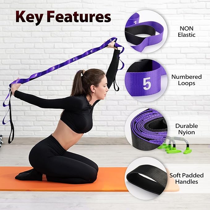 Stretching Strap with 10 Loops-Yoga Strap for Physical Therapy,Home Workout,Pilate & Flexibility