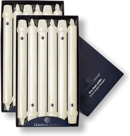 Colonial Candle Unscented Taper Candle, Classic Collection, Ivory, 10 In, Pack of 12 - Up to 8