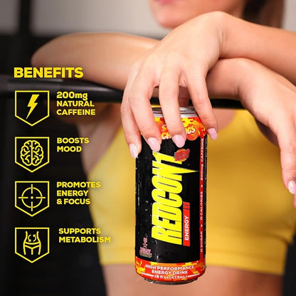 REDCON1 Energy High Performance Drink, Sour Peach Rings - Zero Sugar Energy Drink with Alpha GPC