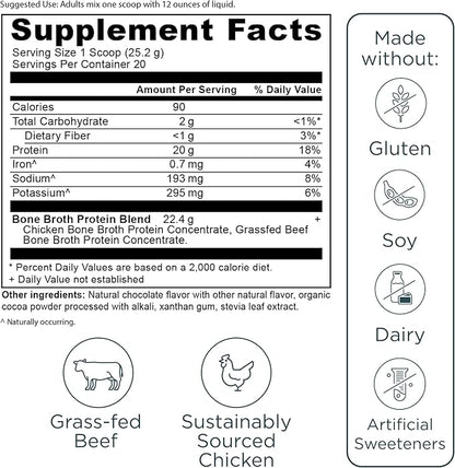 Ancient Nutrition Protein Powder Made from Real Bone Broth, Chocolate, 20g Protein Per Serving, 20