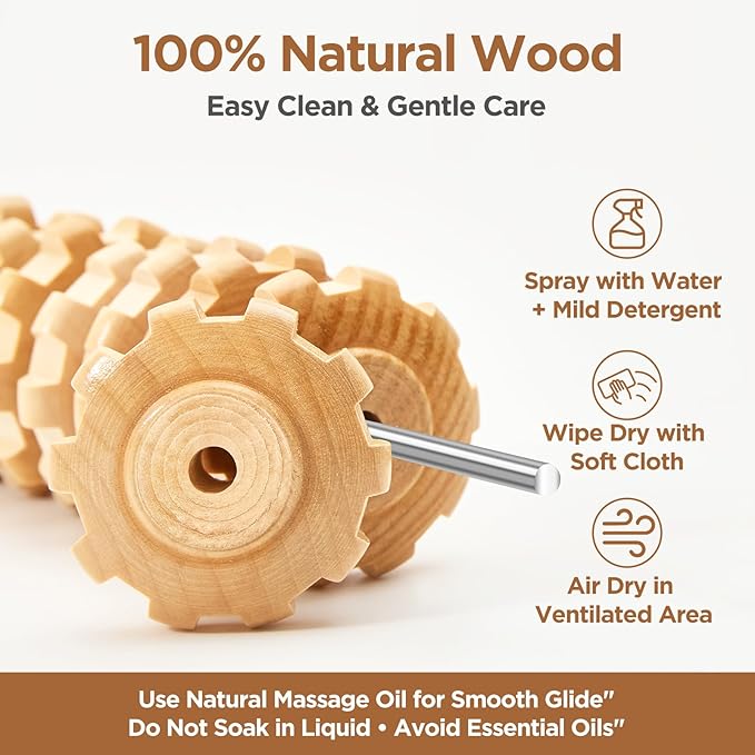 Wooden Cellulite Massage Roller for Legs and Thighs - Handheld Fascia Blaster Tool for Muscle