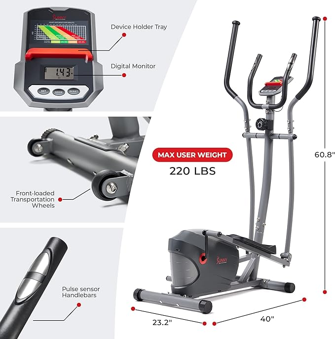 Sunny Health & Fitness Smart 2-in-1 Upright Elliptical Full-Body Exerciser, Home Cross-Training