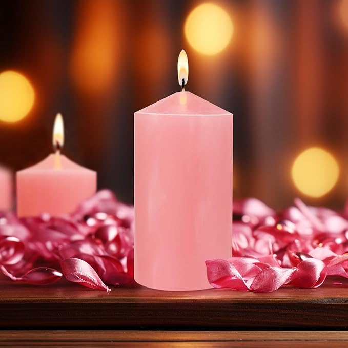 Pillar Candle 3 x 4,6 and 8 inch, Large Handmade Candle Set 3, Pink Decorative Candle for Wedding