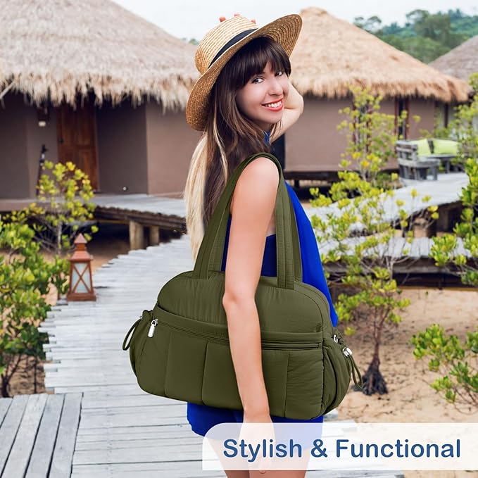 TOPDesign Travel Duffel Bag for Women, Puffer Gym Bag Sports Tote with Wet Pocket, Carry On