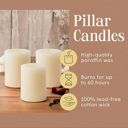 Mister Candle Dripless Vanilla Scented Ivory Pillar Candles Set of 3, Hand Made Vanilla Pillar