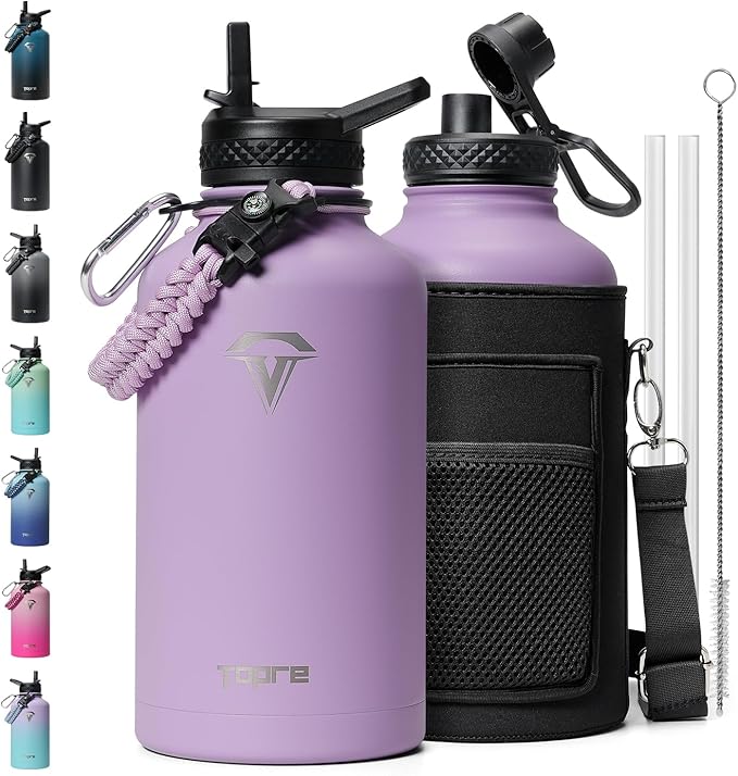 64 oz Insulated Water Bottle,Half Gallon Water Flask Stainless Steel Vacuum, Cold for 48