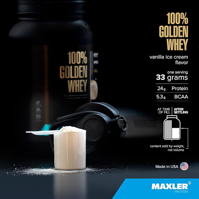 Maxler 100% Golden Whey Protein - 24g of Protein per Serving - Premium Whey Protein Powder for Pre