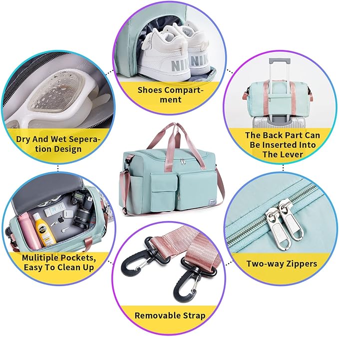 FIORETTO Women's Gym Duffle Bag with Shoes Compartment, 37L Capacity, Ideal for Travel, Gym