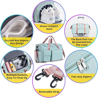 FIORETTO Women's Gym Duffle Bag with Shoes Compartment, 37L Capacity, Ideal for Travel, Gym