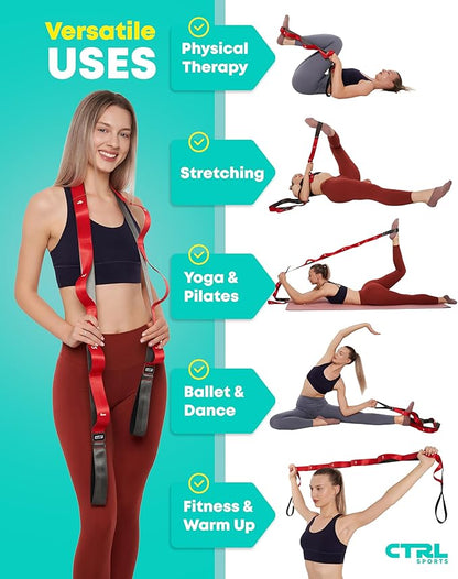 Stretching Strap with Loops - Non Elastic Stretch Band for Physical Therapy, Yoga Strap for