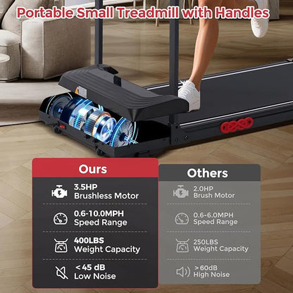 Walking Pad Treadmill with Handles, Folding Foldable Electric Treadmills for Home Small, 3.0HP