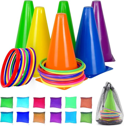 CircleCraft 31 Pcs. Plastic Cones and Rings Games Ring Toss Games for Adults, Carnival Games for