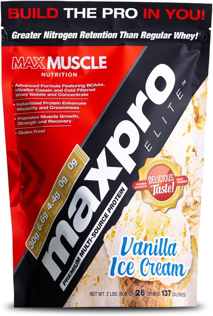 Max Muscle Maxpro Elite Whey Protein Powder | 30g Protein | 0g Sugar | 6.6g BCAAs | Micellar Casein