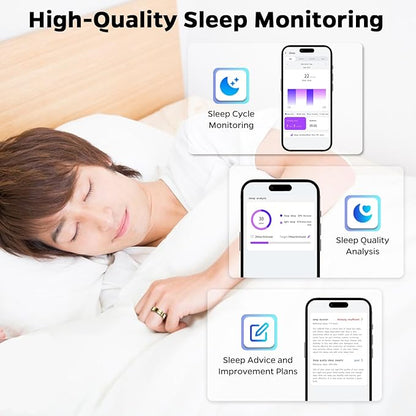 Ultra-Thin Smart Ring for Women Men,Sleep Tracker Ring with Heart Rate, Waterproof Fitness Ring for