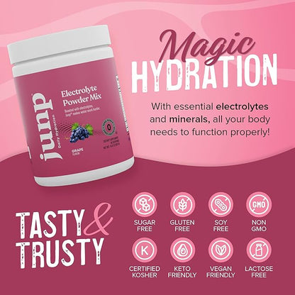 JUNP Electrolytes Powder No Sugar No Carbs – Vine Ripened Grape Infused Drink Mix - Potassium &