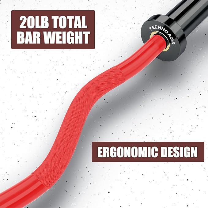 TECHNOAGE Olympic EZ Curl Bar, 47" Curl Bar(350/500LBS Capacity) 20LB, Solid Steel, Chrome Finish