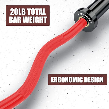 TECHNOAGE Olympic EZ Curl Bar, 47" Curl Bar(350/500LBS Capacity) 20LB, Solid Steel, Chrome Finish