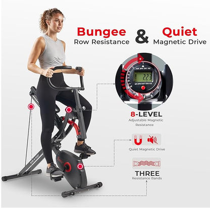 Sunny Health & Fitness Row-N-Ride PRO, Full Body Combo Squat Machine w/Optional Resistance Band