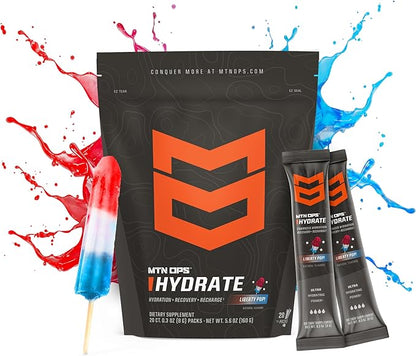 MTN OPS Hydrate Electrolytes Powder Drink Mix, 20 Single Serving On-The-Go Electrolyte Packs with