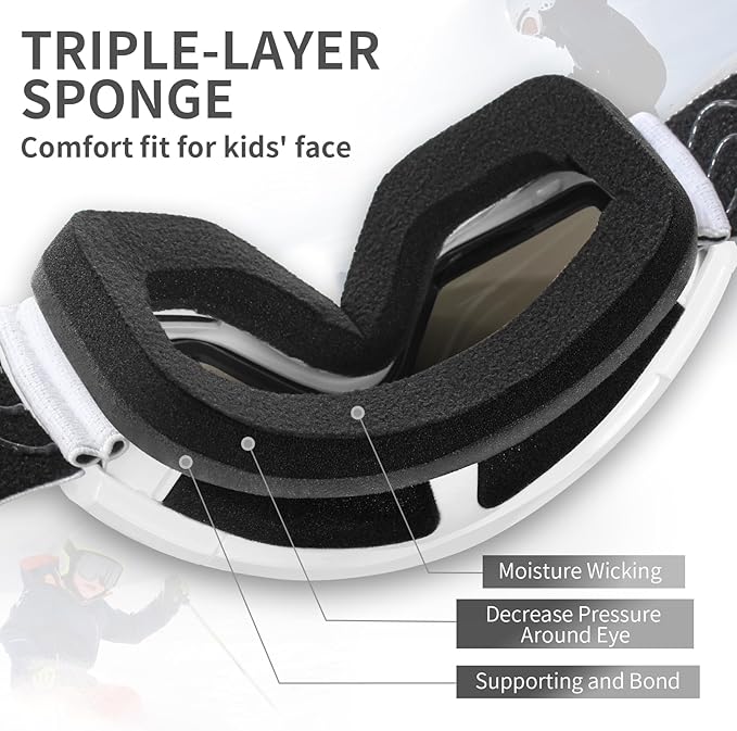 Freela Kids Ski Snowboard Goggles for Toddler(3-14) Youth Anti Fog Anti UV Goggles Girls Boys Snow