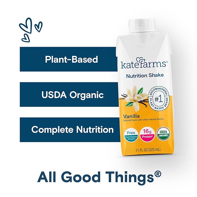 KATE FARMS Organic Nutrition Shake, Vanilla, 16g Protein, 27 Vitamins and Minerals, Protein Meal