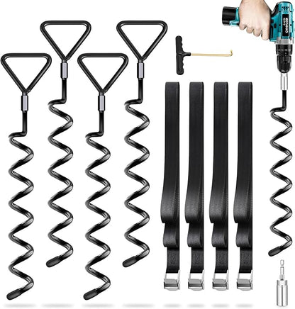 Trampoline Stakes Heavy Duty Trampoline Anchors Kit, Spiral Screw In Ground Anchors with Straps