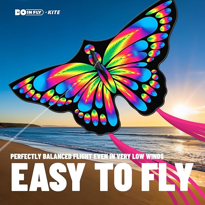 2 Pack Butterfly Kites, for Kids and Adults, Easy to Fly for Beginners, 55" x 27" with Vibrant