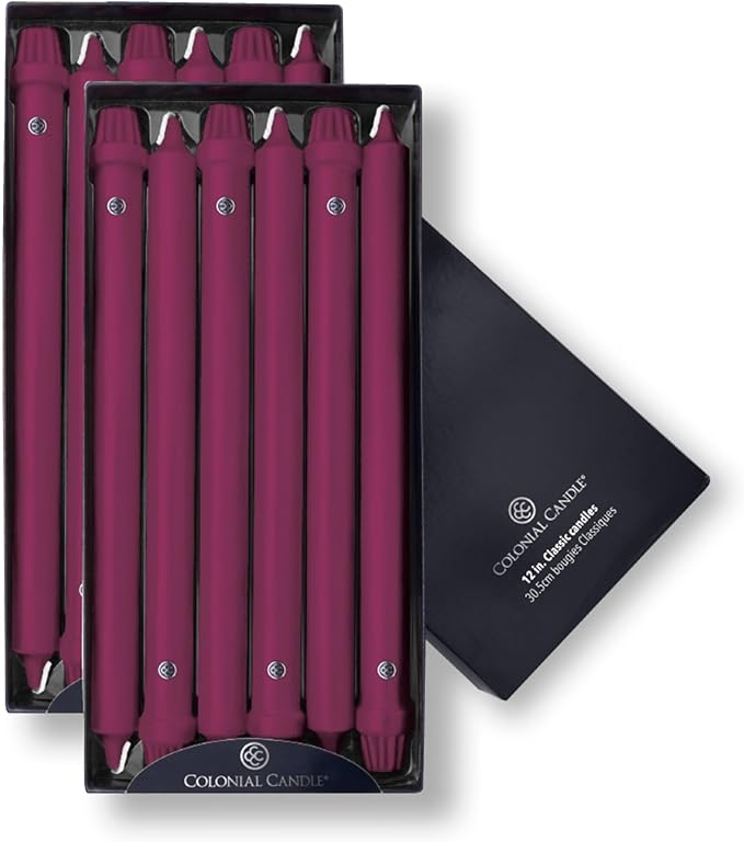 Colonial Candle Unscented Taper Candle, Classic Collection, Mulberry, 12 in, Pack of 12 - Up to 10