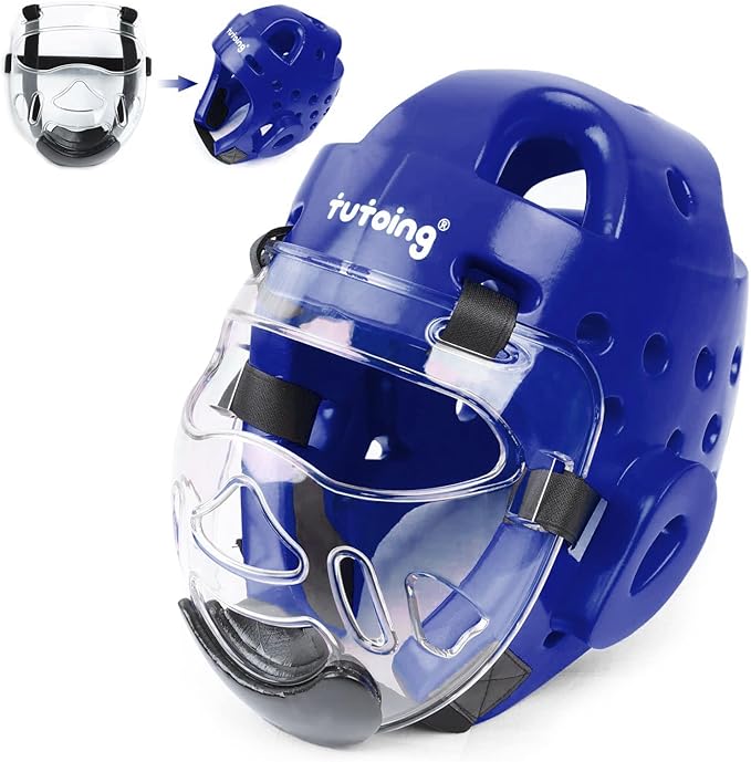 Kids Adults Karate Headgear MMA Martial Arts Helmet, Removable Face Shield, Soft Head Gear for