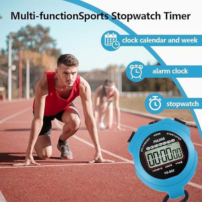 Stopwatch Timer Lap Split Digital Stopwatch with Clock Calendar Alarm, Large Display Stop Watch for