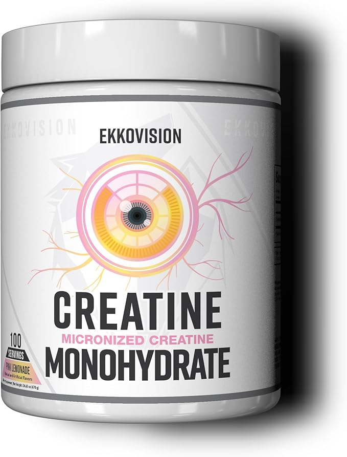 Ekkovision Creatine Monohydrate Powder, Micronized, Pink Lemonade, Pre Workout & Post Workout